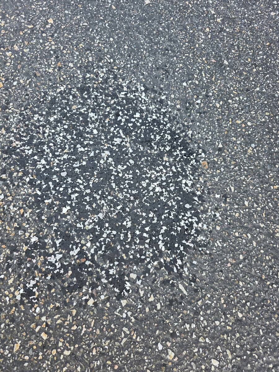Flake broadcast being applied to a fresh epoxy floor